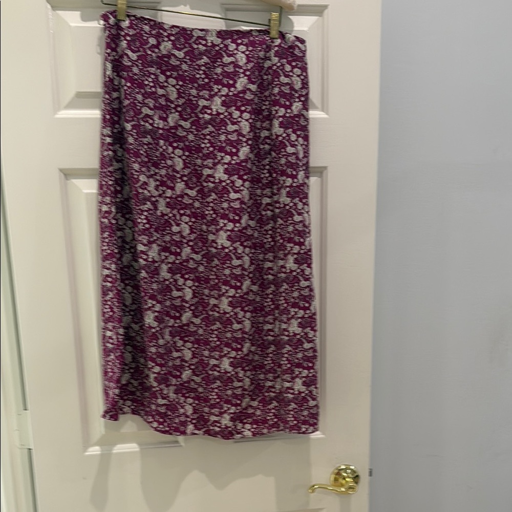 LOFT Berry Floral Midi Skirt